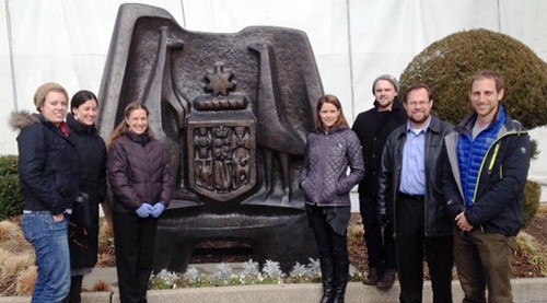 U.S. Teachers: Anna-Kate Peterson, Giselle Helemn, Amanda Pierman, Jill Tenet, Patrick Bond, Sean Milican and Tyler Grinberg (left to right) in front of the Australian Embassy in Washington, D.C.