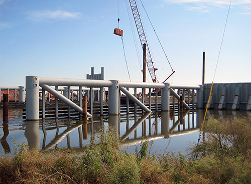 Flood gate under construction across Bayou Little Caillou, part of the Morganza to the Gulf Project