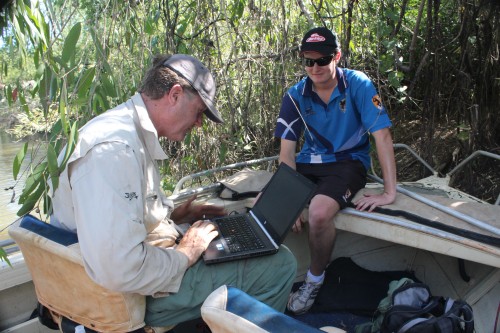 Accessing data from submerged acoustic tag detection devices. Credit: Heath Kelsey