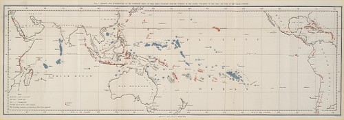 Charles Darwin’s 1842 map of coral reef distribution. 