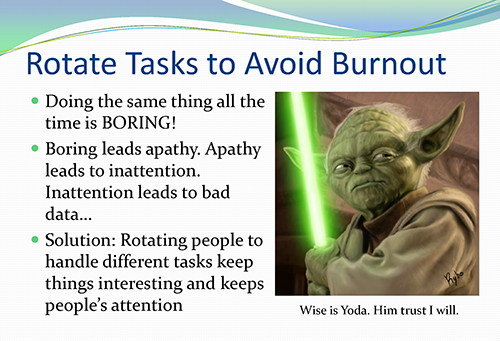 Yoda teaching QAQC. Slide courtesy of James Beckley.
