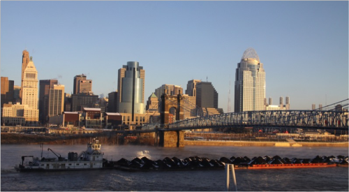 Barge Traffic on the Mississippi River in Cincinnati, Ohio. Photo Credit: