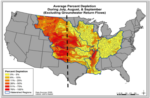 Map of water stress in the Mississippi River Basin. Credit: Brian Richter and Emily Powell