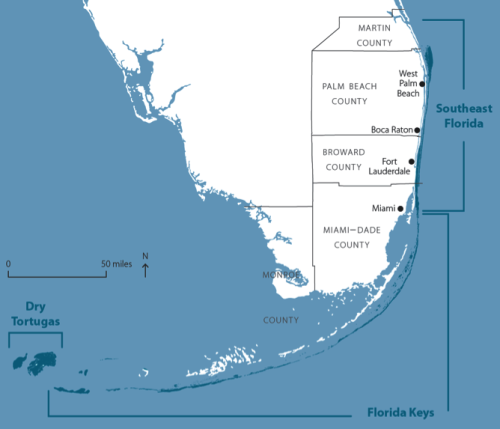 The major regions of the Florida Reef Tract, as discussed at the Ft. Lauderdale workshop.
