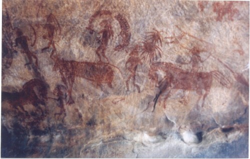 Bhimbetka rock painting showing man riding on horse
