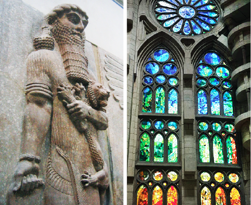Early form of narratives and visual communications: Epic of Gilgamesh (left) and stained glass (right). Credit: Wikimedia Commons