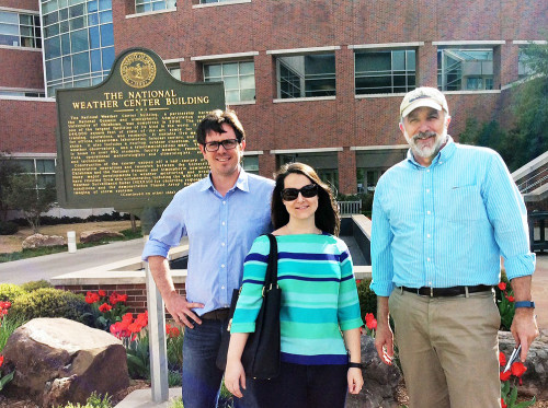 Simon Costanzo, Brianne Walsh and Bill Dennison on front of National Weather Center.