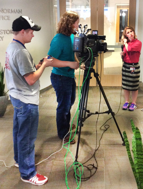 Live news coverage being filmed at the National Weather Center.