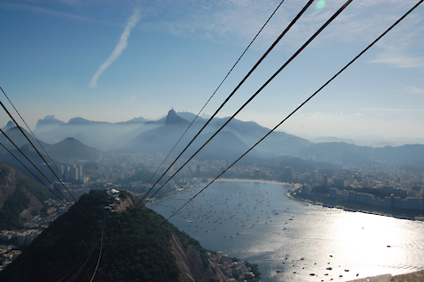 The view of Rio de Janeiro and Guanabara Bay from Sugarloaf Mountain.