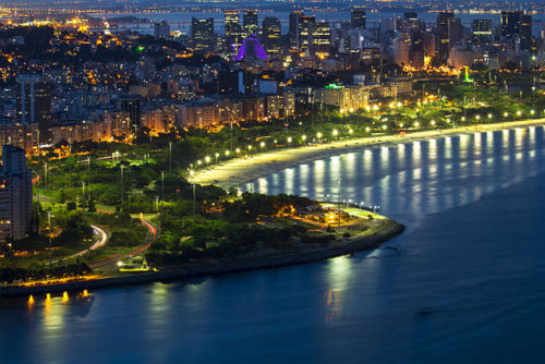 View of the Flamengo Park at night, with downtown Rio de Janeiro in the background.