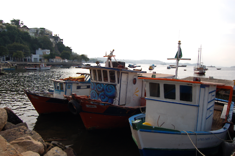 Boats on Guanabara Bay, the one we took out for our tour is on the far left.