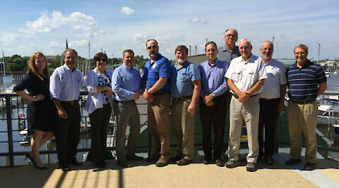 From left to right: Rachel Felver (Chesapeake Bay Program), Rich Batiuk (Chesapeake Bay Program), Nicki Kasi (Pennsylvania Department of Environmental Protection), Joel Blomquist (US Geological Survey), Mike Langland (US Geological Survey), Lewis Linker (Chesapeake Bay Program), Lee Currey (Maryland Department of the Environment), Jeff Cornwell (University of Maryland Center for Environmental Science), Bruce Michael (Maryland Department of Natural Resources), Bob Hirsch (US Geological Survey), Scott Phillips (US Geological Survey);Â Not pictured: Jeremy Testa (UMCES). Credit: Jane Thomas