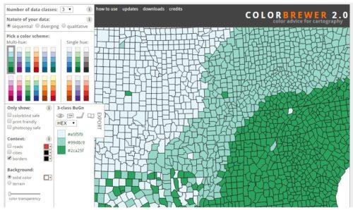 he web site Colorbrewer provides color advice for cartography, http://colorbrewer2.org]]