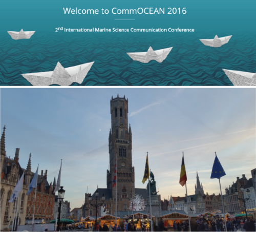 (Top) The official banner of CommOCEAN 2016 (Credit: commocean.org) and (Bottom) The historic Market Square of Bruges. Credit: Vanessa Vargas