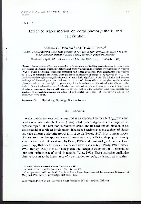 Effect of Water Motion on Coral Photosynthesis and Calcification (Page 1)