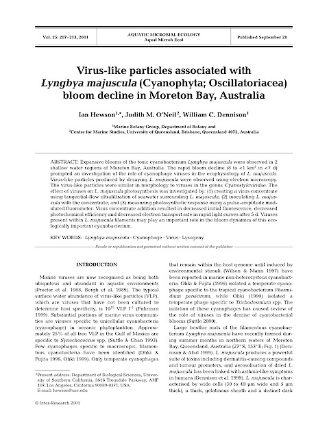 Virus-like particles associated with Lyngbya majuscula (Cyanophyta; Oscillatoriacea) bloom decline in Moreton Bay, Australia (Page 1)