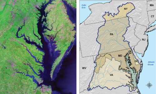 Boundaries of natural systems are difficult to define too. For example, where does the Chesapeake Bay start? Is it the entire watershed or just the main stem and major rivers? Where does the Bay begin and the Atlantic Ocean end? (Source: left: NASA, right: USDA Natural Resources Conservation Service