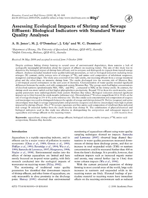 Assessing ecological impacts of shrimp and sewage effluent: Biological indicators with standard water quality analyses (Page 1)