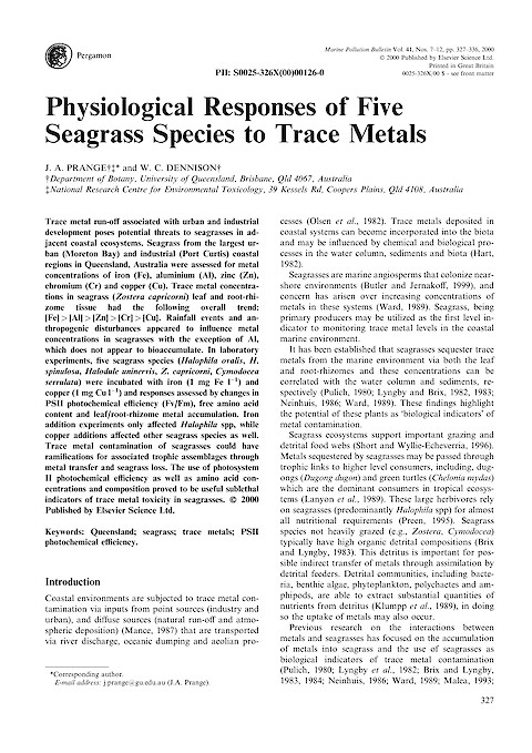 Physiological responses of five seagrass species to trace metals (Page 1)