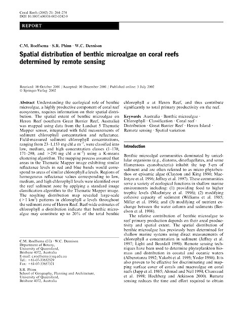 Spatial distribution of benthic microalgae on coral reefs determined by remote sensing (Page 1)