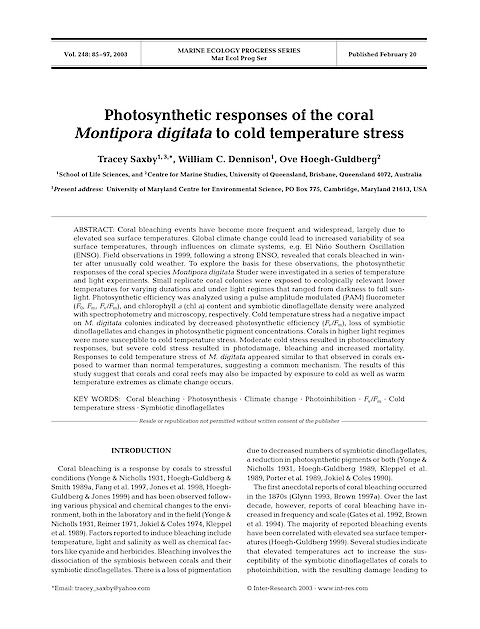 Photosynthetic responses of the coral Montipora digitata to cold temperature stress (Page 1)