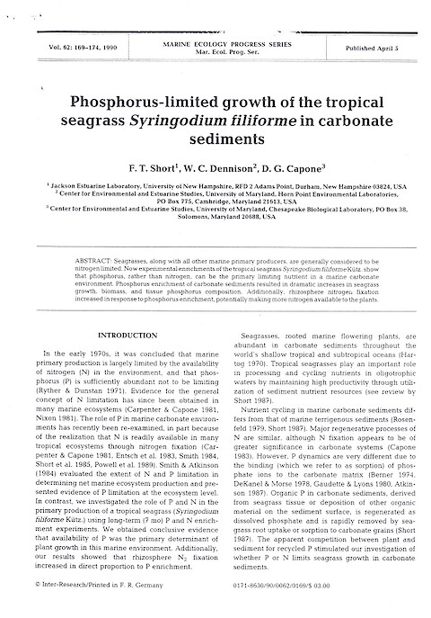 Phosphorus-Limited Growth of the Tropical Seagrass Syringodium-Filiforme in Carbonate Sediments (Page 1)