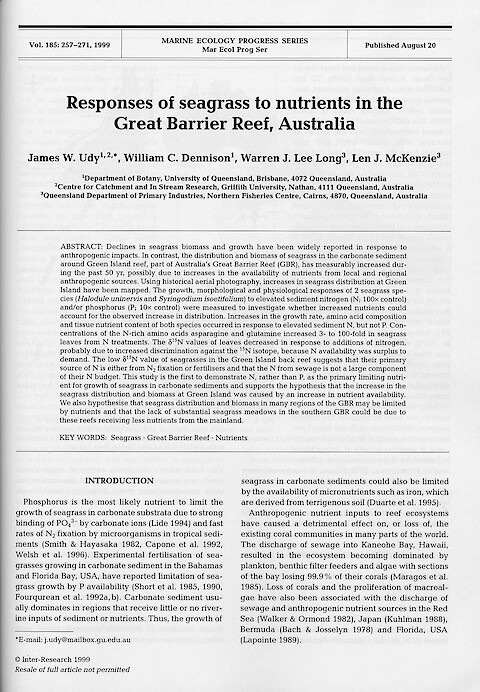 Responses of seagrass to nutrients in the Great Barrier Reef, Australia (Page 1)
