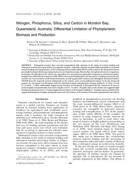 Nitrogen, phosphorus, silica, and carbon in Moreton Bay, Queensland, Australia: Differential limitation of phytoplankton biomass and production (Page 1)