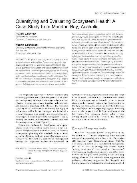 Quantifying and evaluating ecosystem health: A case study from Moreton Bay, Australia (Page 1)