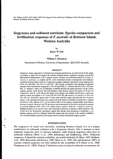 Seagrass and sediment nutrients: Species comparison and fertilisation responses of P. australis at Rottnest Island, Western Australia (Page 1)