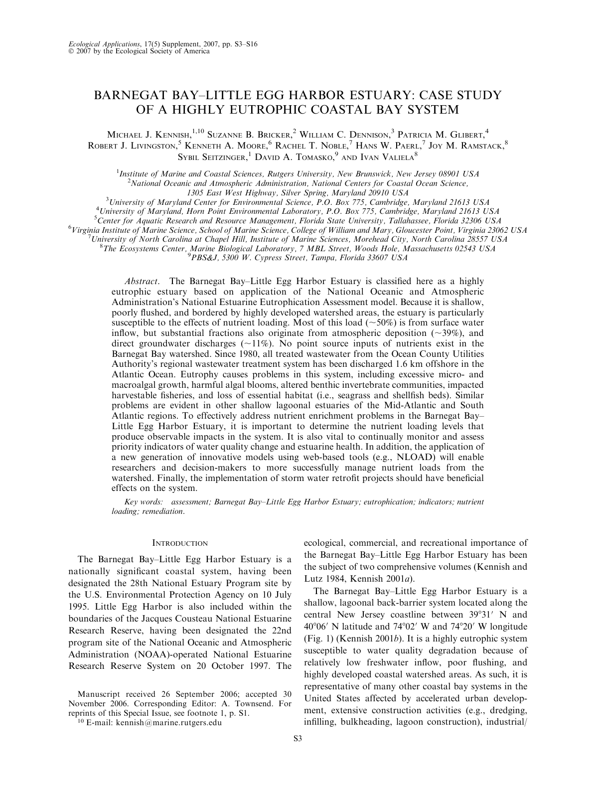Barnegat BayLittle Egg Harbor Estuary Case study of a highly