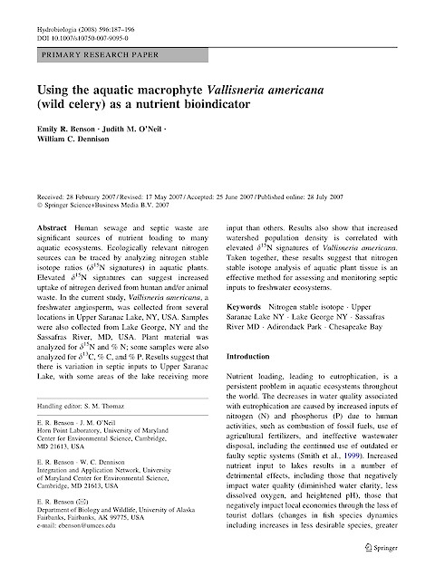 Using the aquatic macrophyte Vallisneria americana (wild celery) as a nutrient bioindicator (Page 1)