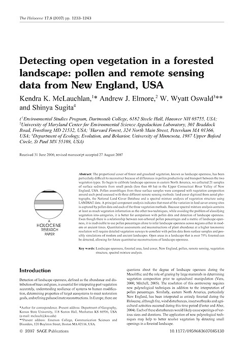 Detecting open vegetation in a forested landscape: pollen and remote sensing data from New England, USA (Page 1)