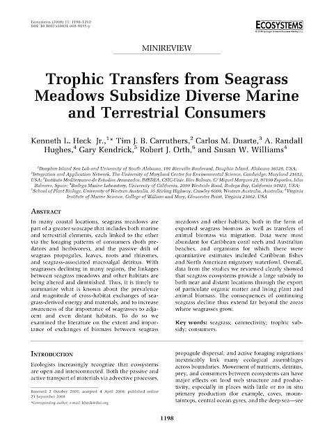 Trophic Transfers from Seagrass Meadows Subsidize Diverse Marine and Terrestrial Consumers (Page 1)