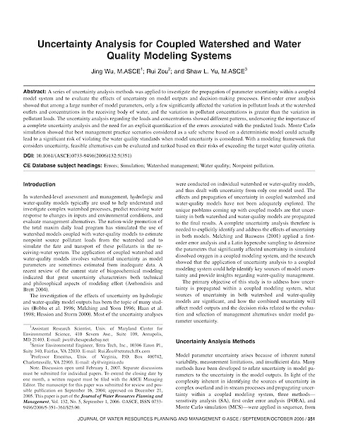 Uncertainty analysis for coupled watershed and water quality modeling systems (Page 1)