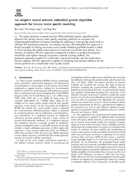 An adaptive neural network embedded genetic algorithm approach for inverse water quality modeling (Page 1)