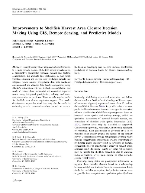 Improvements to Shellfish Harvest Area Closure Decision Making Using GIS, Remote Sensing, and Predictive Models (Page 1)