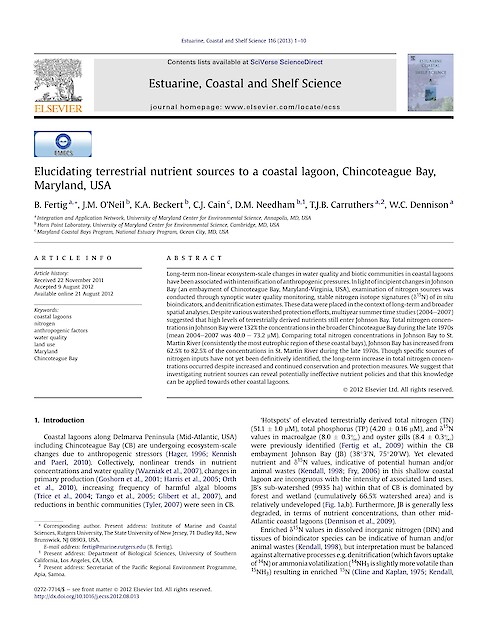 Elucidating terrestrial nutrient sources to a coastal lagoon, Chincoteague Bay, Maryland, USA (Page 1)