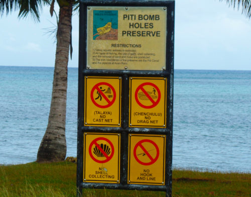 The sign located at Piti Beach. Photo credit: Alex Fries