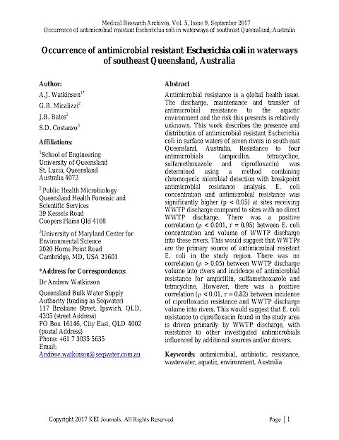 Occurrence of antimicrobial resistant Escherichia coli in waterways of southeast Queensland, Australia (Page 1)