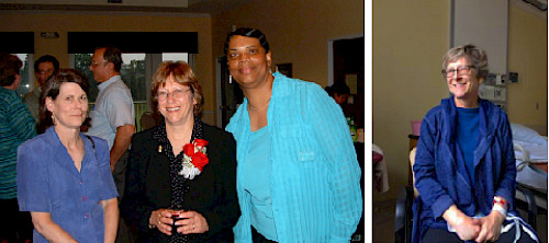 Left: Erica and a few of her colleagues. Right: Erica maintained a positive attitude throughout her medical treatments.