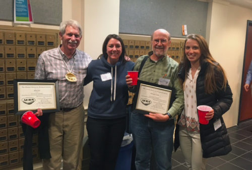 Bob Paul, Kristy Lewis, Chris Tanner and Elizabeth Dennison from St. Mary's College of Maryland. Bob and Chris were honored at the AERS conference with lifetime membership. Kristy is a new faculty and Elizabeth is a senior who presented her St. Mary's Project at the conference.