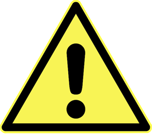 The universal hazard symbol. This is a bright yellow triangle with an exclamation mark in the middle of the triangle.