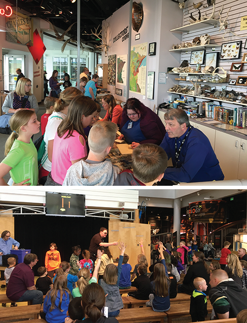 I shared the museum with hundreds of elementary school students on class field trips. It was so much fun to see the kids so engaged at the Collector's Corner (top) and enthusiastically volunteering to participate in a science show (bottom).