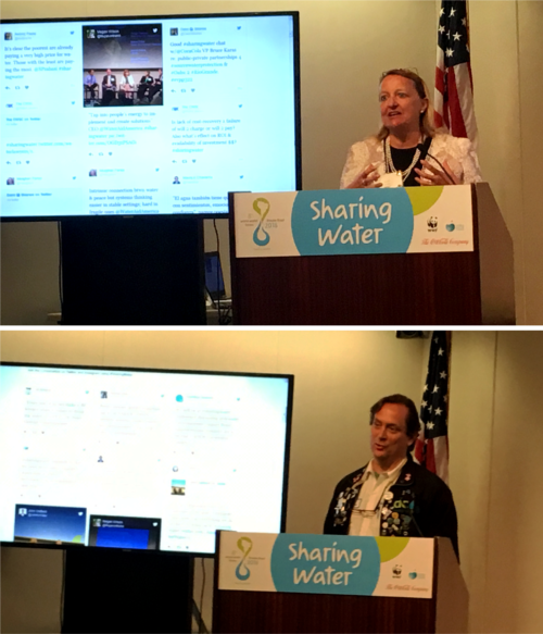 Top: Karin Krchnak providing an overview of the 2018 World Water Forum. Bottom: George Hawkins discussing some of DC Water's newest innovations.
