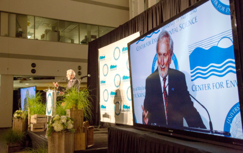 Don addressing the audience at his retirement celebration. Image credit: UMCES
