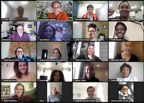 Zoom screenshot of all MEES 718 environmental justice issue study group students