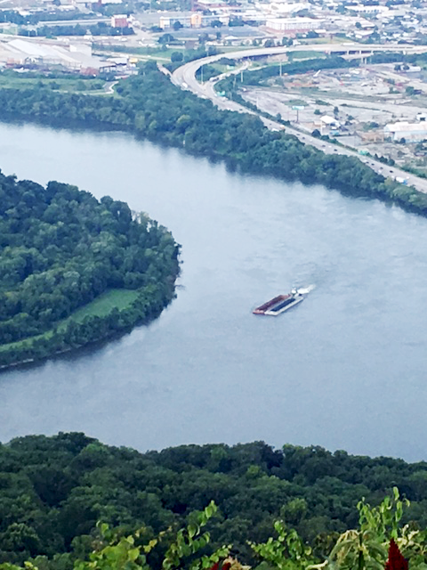 Barge on the Tennessee River from Lookout Mountain. Image credit Bill Dennison