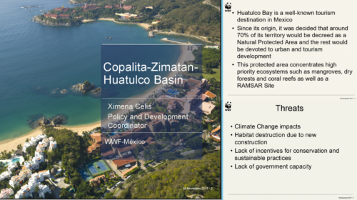 Ximena identified several values, threats, and other characteristics of the Copalita-Zimatan-Huatulco Basin in Mexico.
