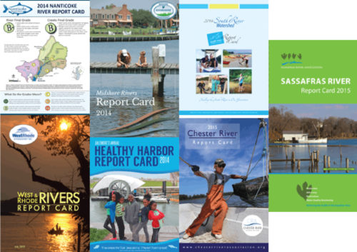 Many small-scale report cards are produced by local organizations in the Chesapeake Bay. Examples include the Nanticoke River Report Card produced by the Nanticoke Watershed Alliance, the Midshore Rivers Report Card by the Midshore Rivers Conservancy, the South River Watershed Report Card by the South River Federation, the Sassafras River Report Card by the Sassafras River Association, the West & Rhode Rivers Report Card by the West/Rhode Riverkeepers, the Healthy Harbor Report Card by Blue Water Baltimore, and the Chester River Report Card by the Chester River Association.